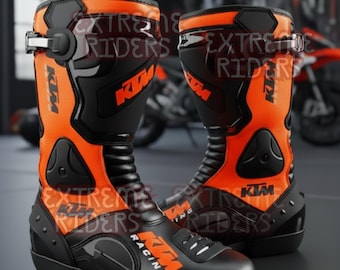 Botas/zapatos de carreras de cuero vacuno personalizados para motociclistas KTM para hombre