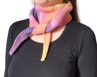Colorful Knit Neck Scarf – Pink Ombre Sophie Skinny Scarf – Handmade Gift for Her