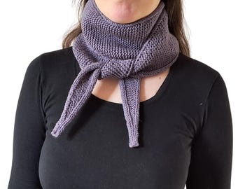 Purple Knit Neck Tie Scarf – Skinny Hand Knit Scarf – Minimal Style Gift