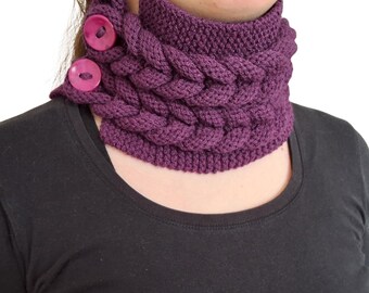 Purple Knit Button Neck Warmer - Purple Button Scarf - Cozy Soft Handmade Gift