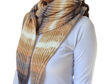 Beige Cream Grey Variegated Hand Knit Scarf – Long Soft Chunky Winter Neck Scarf -  Cozy Neutral Tone Wrap- Minimalist Gift for Her