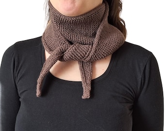 Brown Knit Neck Scarf – Skinny Sophie Neck Warmer - Handmade Gift