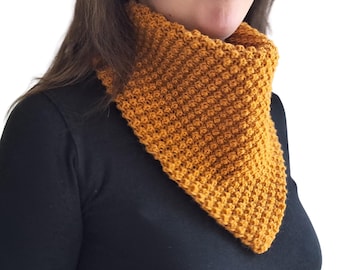 Mustard Yellow Triangle Neck Warmer • Yellow Hand Knit Cowl • Cozy Handmade Mustard Yellow Neck Scarf