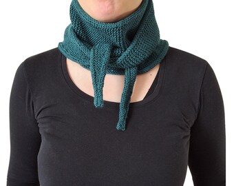 Teal Green Hand Knit Neck Scarf | Petrol Green Handmade Skinny Scarf | Gift for her
