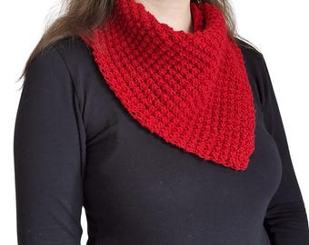 Red HandKnit Triangle Neck Warmer • Handmade Red Scarf Gift • Cozy Y2K Scarf