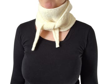 Cream Knit Scarf Neck Tie • Cream Skinny Neck Warmer • Hand Knit Gift