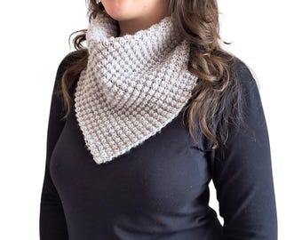 Stone Beige HandKnit Triangle Neck Warmer • Stone Beige Neck Scarf • Cozy Soft Neck Wrap Gift