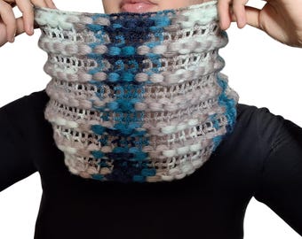 Blue Gray Crochet Neck Scarf - Soft Knitted Loop Scarf - Handmade Blue Neck Warmer
