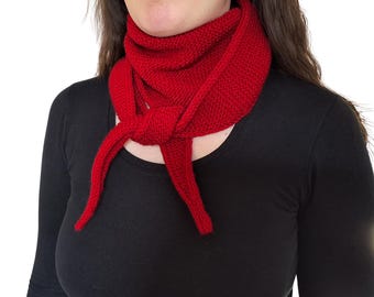 Red Neck Tie Scarf • Red Knitted Neck Scarf • Handmade Gift