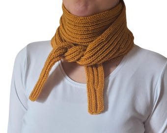 Mustard Yellow Ribbed Scarf - Yellow Hand Knit Scarf - Long Winter Scarf - Cozy Neck Warmer - Gift for her