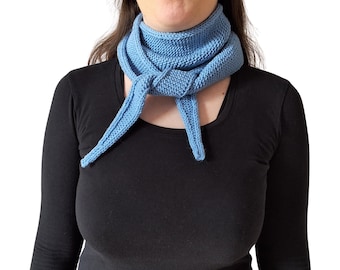 Blue Knit Scarf Neck Tie • Blue Skinny Neck Warmer • Handmade Gift