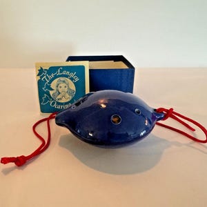 Vintage Langley 6 Hole Concert Ocarina Tenor G Blue Ceramic England w Booklet