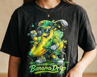 Banana Drip Golf Shirt | Funny Banana Golfer Tee | Streetwear Fruit Graphic T-Shirt | Cool Golf Gift | Neon Cartoon Fruit Summer Apparel