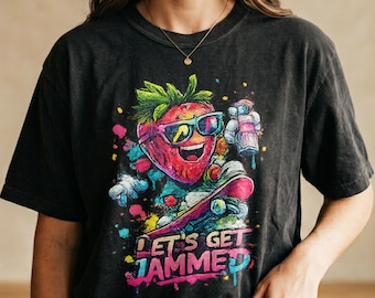 Let's Get Jammed Shirt Banana Drip | Funny Strawberry Graphic Tee | Skater Fruit Shirt | Retro Streetwear Aesthetic Color Splash Tee Summer