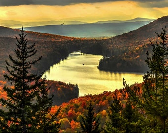 Vermont Fall Sunset Photo |  Groton State Park | Original Art Gift |Fine At Photo Print