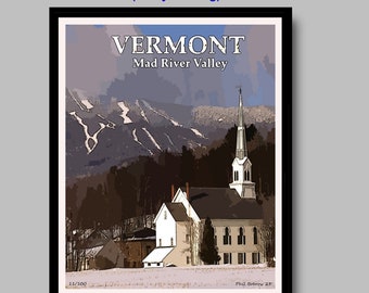 Vermont poster, gift, poster art, poster wall art, wall decor, Vermont, wedding gift, print art, graphic art, photo art, art gift, winter