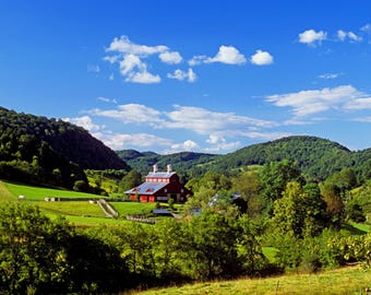 Vermont Farmhouse Landscape Art Print: Green Mountain Barn Photo