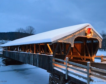 Vermont, Photograph, Print, Covered Bridge, Photo, Winter photography, 3 sizes, FREE SHIPPING, Wall, Home, Decor, snow,