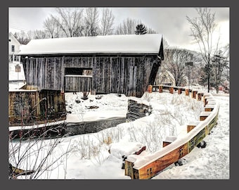 Vermont Covered Bridge Winter Photo Art Print: Warren Bridge