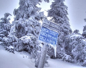 Vermont Skiing Print: Winter Storm Photography, Ski Trail Sign