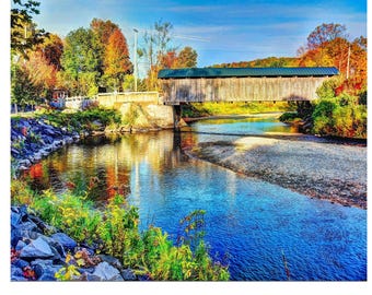 Vermont Fall Covered Bridge Photograph: Limited Edition Fine Art Print
