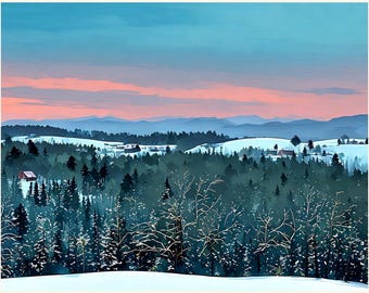 Vermont Winter Landscape Art Print: Farm Barn Graphic Design