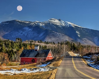 Vermont Mt Mansfield Green Mountain Full Moon Print Nature Wall Art Gift