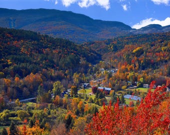 Mad River Valley Vermont Fall Landscape Print: New England Autumn Art