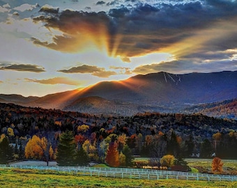 Vermont Fall Sunset Landscape Photograph: Signed Mountain Art Print