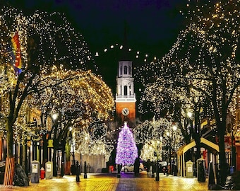 Burlington Vermont Church Street Christmas Photo: Holiday Lights Winter Wall Art