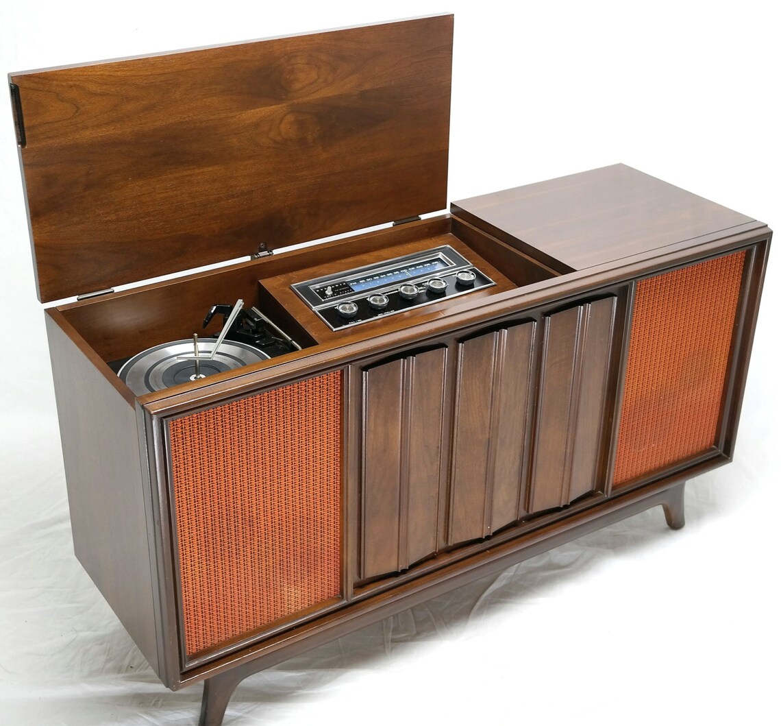 Mid Century Modern Sylvania Stereo Console Record Player Etsy