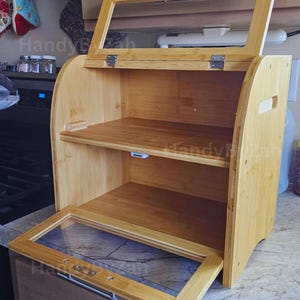 Bread Box for Kitchen Organization | Bread Storage Container with Glass Doors | Large Bread Box | Farmhouse Bread Box