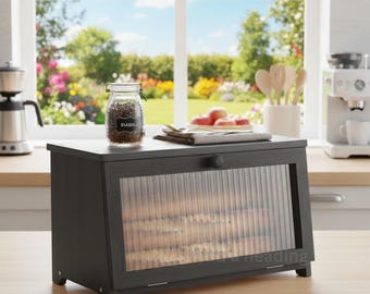 Wooden Bread Box For Kitchen Countertop | Rustic Farmhouse Bread Storage | Modern Bread Storage | Large Bread Box