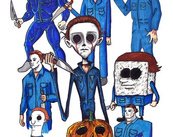 Michael Myers in 10 animatiestijlen- 11x17 PRINT/reproductie - Gesigneerd door kunstenaar