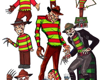 Freddy Krueger in 10 Animation Styles- 11x17 PRINT/Reproduction - Signed by Artist