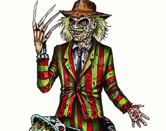 BeetleJuice Freddy Mashup 8”x10” PRINT / Reproduction - signed by artist!