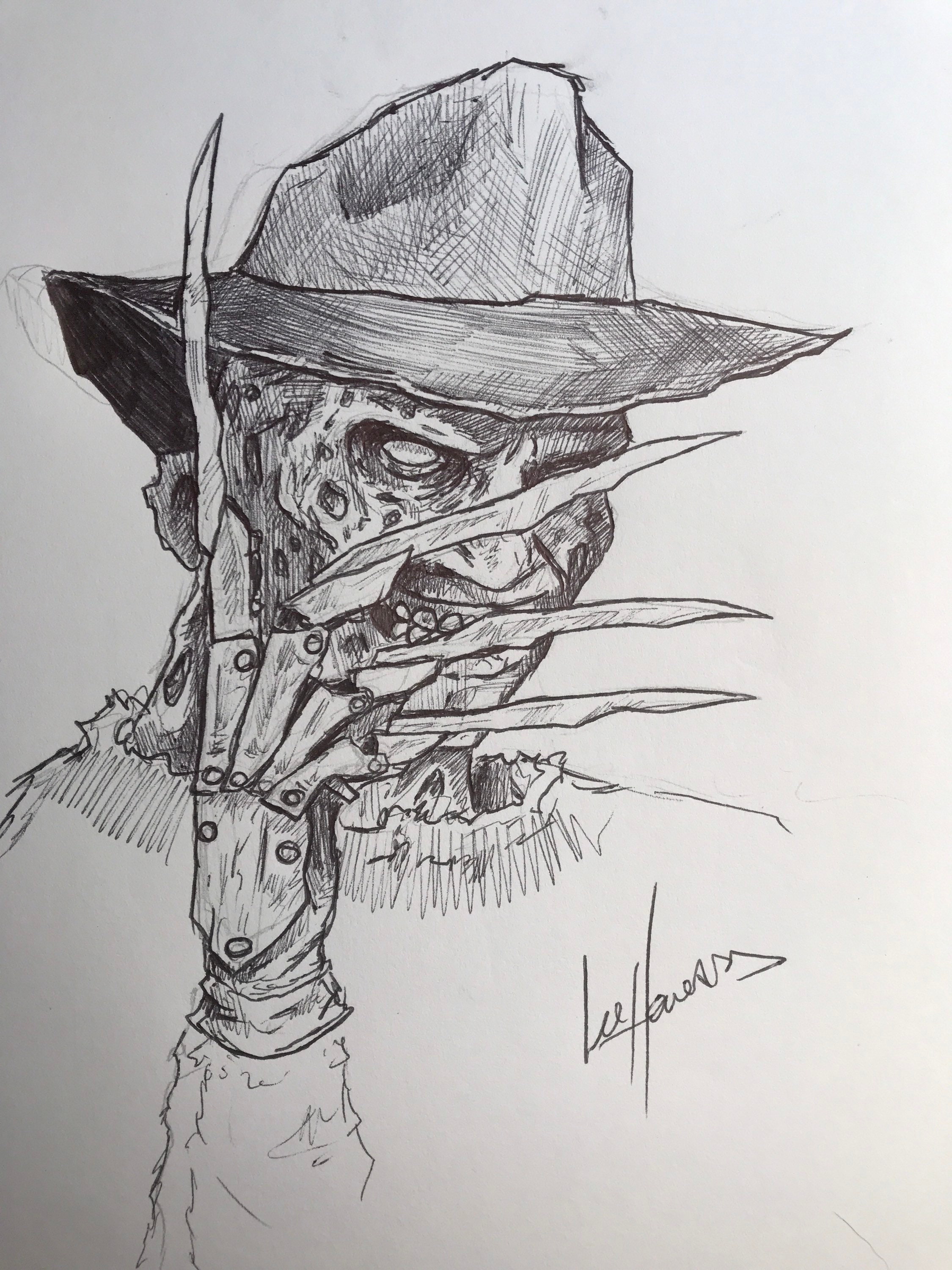 Freddy Krueger Inked Pen Sketch Original Art Etsy