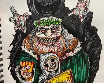 ORIGINAL ART - the the ghosts of Christmas Past Present and Future HORROR Christmas - 9"x12" Original Drawing