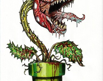 Super Mario but HORROR - Piranha Plant - 8x10 PRINT/Reproduction - Signed by Artist