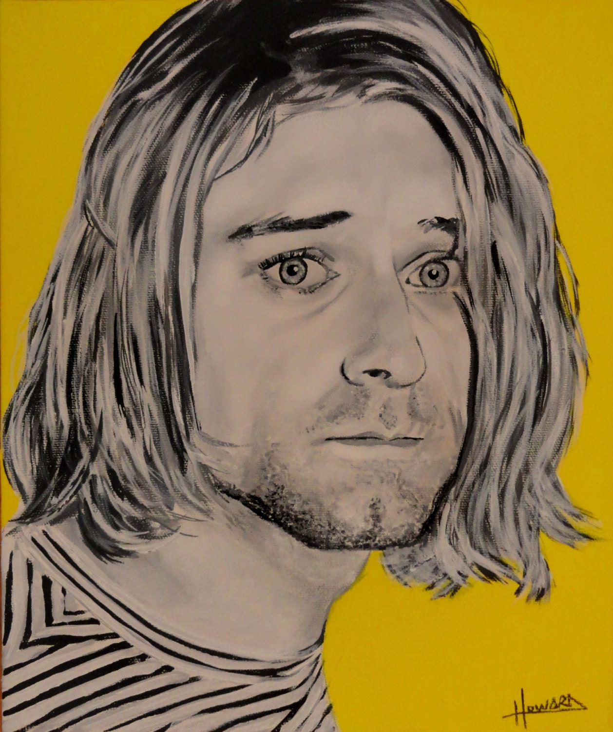 Kurt Cobain yellow Nirvana Art Print Reproduction Etsy
