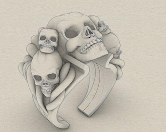Skull Ring 3D STL File - High Detail Printable Skull Ring for Resin or PLA - Gothic 3D Model Download