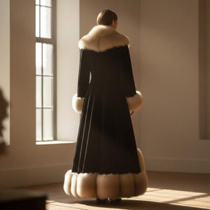 Handmade Black Velvet Faux Fur Penny Lane Style Coat | Vintage 70s Women Winter Coat