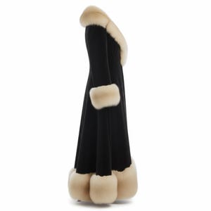 Handmade Black Velvet Faux Fur Penny Lane Style Coat | Vintage 70s Women Winter Coat