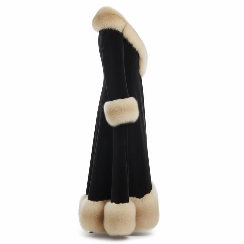 Handmade Black Velvet Faux Fur Penny Lane Style Coat | Vintage 70s Women Winter Coat
