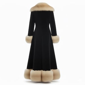 Handmade Black Velvet Faux Fur Penny Lane Style Coat | Vintage 70s Women Winter Coat