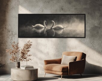 Swan Couple Canvas Print, Black and White Wall Art, Ready to Hang