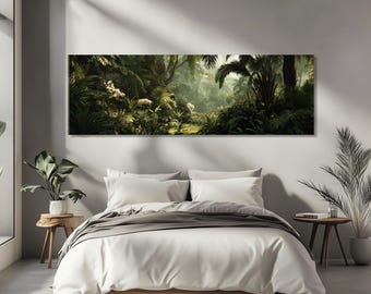 Lush Tropical Jungle Canvas Print, Exotic Plants and Deep Green Foliage Wall Art, Ready to Hang