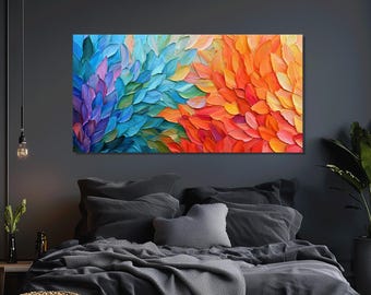 Colorful Floral Canvas Print, Textured Flower Wall Art, Modern Living Room Decor, Artist Gift