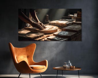 Handmade Paper Maker Canvas Print in Sunlit Workshop, Ready to Hang
