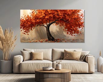 Autumn Tree Canvas Print, Orange Leaves Wall Art, Cozy Fall Decor, Nature Lover Gift